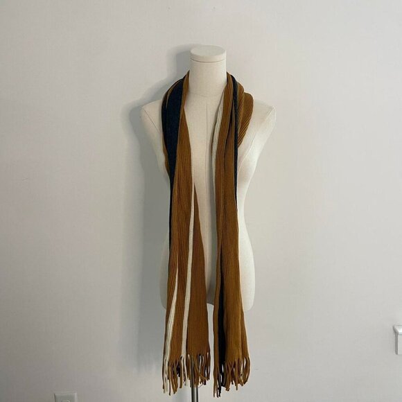 Striped Knit Fringe Scarf | Mustard, Black & Cream - Picture 3 of 5